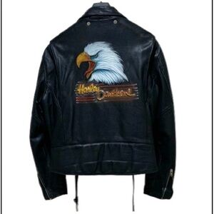 Harley Davidson Hand Painted Insulated Leather Jacket Big/Tall 48R VTG RARE FIND